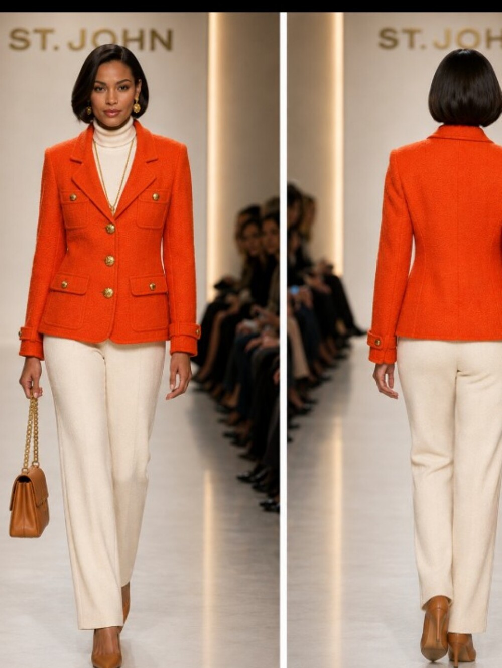 St. John Orange Wool Blend Tailored Blazer